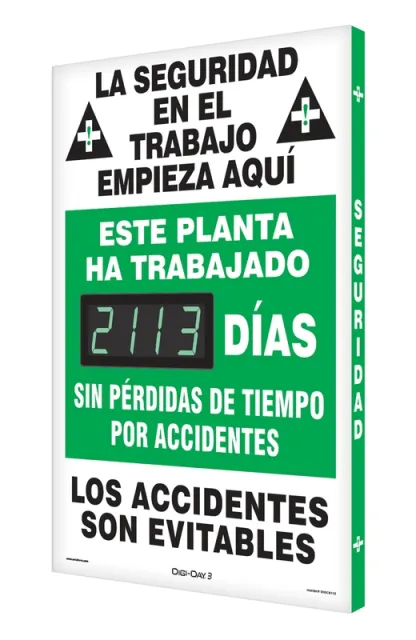 Accuform SHSCK113 28"" x 20"" Digi-Day Electronic Safety Scoreboards: This Plant Has Worked _Days Without A Lost Time Accident