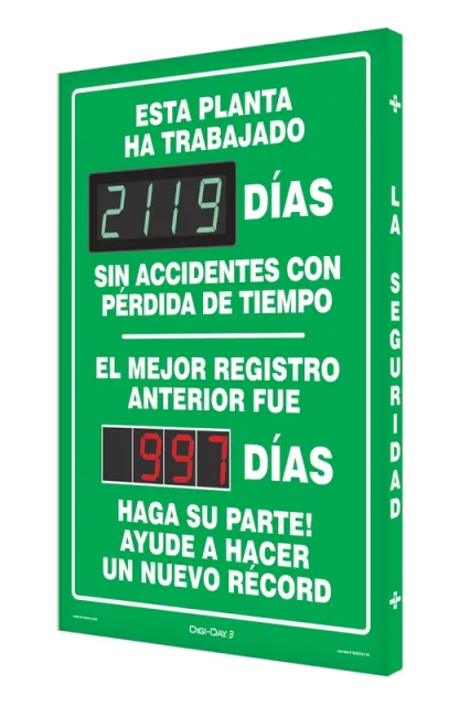 Accuform SHSCK119 28"" x 20"" Digi-Day Electronic Scoreboards: This Plant Has Worked _ Days Without A Lost Time Accident - The Best Previous Record was