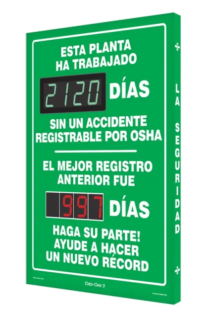 Accuform SHSCK120 28"" x 20"" Digi-Day Electronic Safety Scoreboards: This Plant Has Worked ____ Days Without An OSHA Recordable Injury -