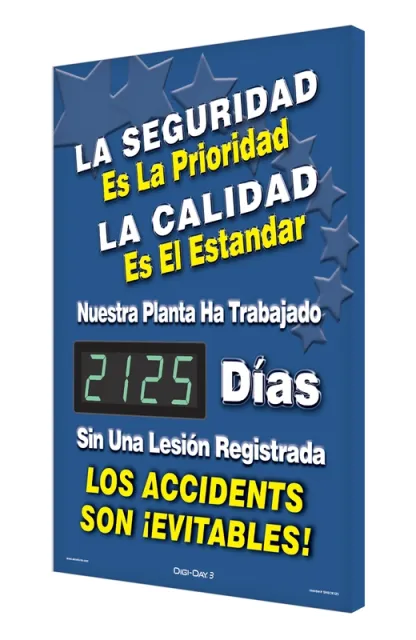 Accuform SHSCK125 28"" x 20"" Digi-Day Electronic Safety Scoreboards: Safety Is The Priority - Quality Is The Standard - Our Plant Has Worked _