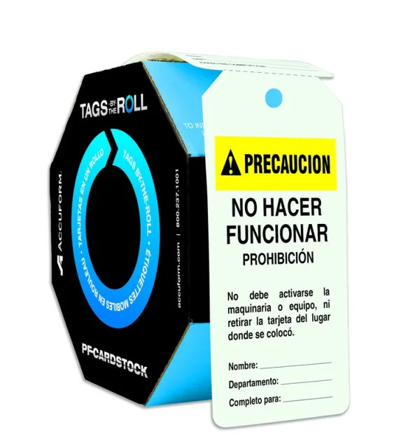 Accuform SHTAR601 Spanish Caution Tags By-The-Roll: No Hacer Funcionar - Prohibicion