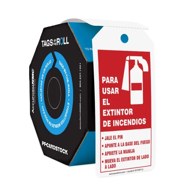 Spanish Tags By-The-Roll, Fire Extinguisher Inspection Record, PF-Cardstock, 100/Rl