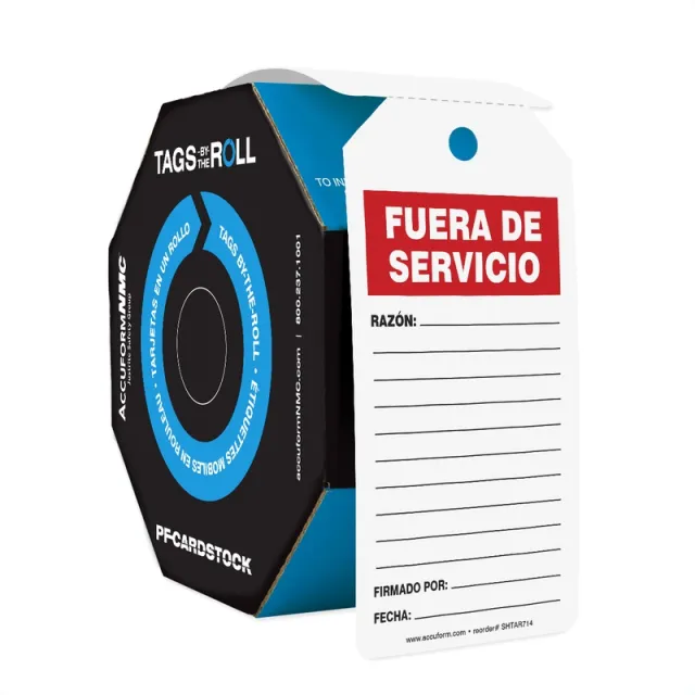 Spanish Tags By-The-Roll, Out Of Service, PF-Cardstock, 250/Rl