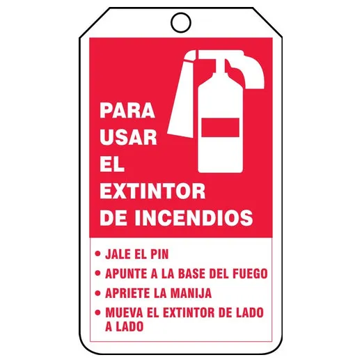 Spanish Safety Tags, FIRE EXTINGUISHER INSTRUCTIONS, 5.75in x 3.25in, HS-Laminate, 25PK