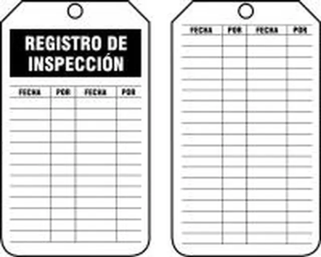 Spanish Safety Tags, INSPECTION RECORD, 5.75in x 3.25in, HS-Laminate, 5PK