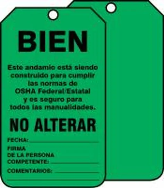 Accuform SHTSS103PTM Scaffold Status Safety Tag: OK- Do Not Alter