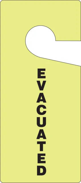 French Door Knob Hang Tags, EVACUATED, 9inx 4in, Glow-In-The-Dark Plastic, 10PK