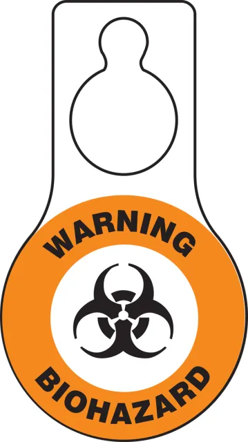 Accuform TAD633 9"" x 5"" Shaped Hanger Tag: Warning - Biohazard