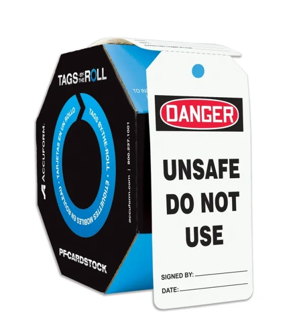 Danger Tag By The Roll, General Safety, Cardstock, 6 1/4 in H x 3 in W, White, Rectangle, 100 PK