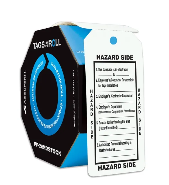 Tags By-The-Roll, Safe Side Barricade Danger, PF-Cardstock, 100/Rl