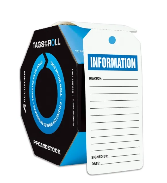 Information Tag By The Roll, Status Alert, Cardstock, 6 1/4 in H x 3 in W, White, Rectangle, 100 PK