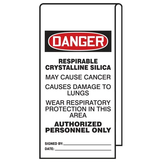 Accuform TAT103 12"" x 3-1/8"" Wrap N' Stick Danger Safety Tag: Respirable Crystalline Silica - May Cause Cancer - Causes Damage to Lungs