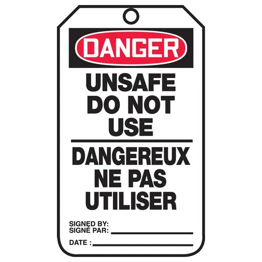 Accuform TCF115PTM Bilingual OSHA Danger Safety Tag: Unsafe - Do Not Use