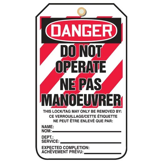 French Bilingual Safety Tags, DANGER DO NOT OPERATE, 5.75in x 3.25in, HS-Laminate, 25PK