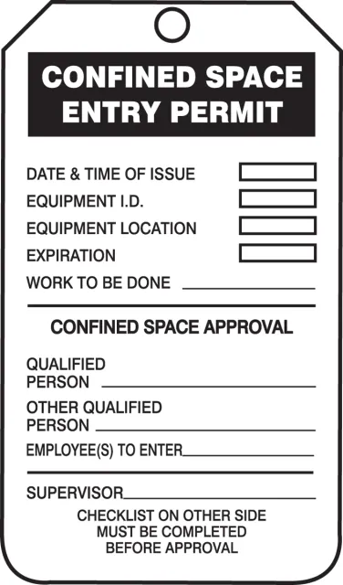 Accuform TCS319PTM Confined Space Status Safety Tag: Confined Space Entry Permit