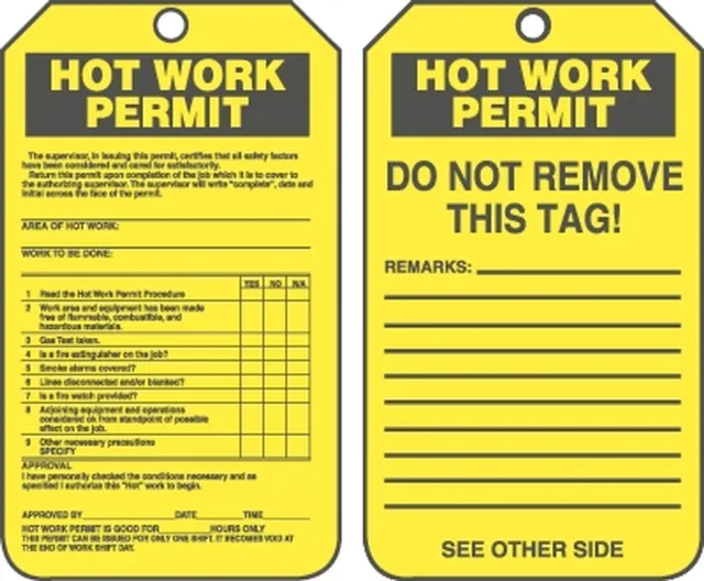 Safety Tags, CONFINED SPACE: HOT WORK STATUS, 5.75in x 3.25in, RP-Plastic, 25PK