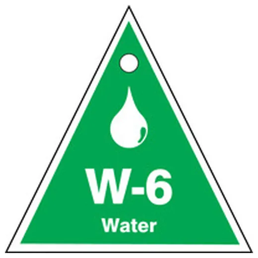Energy Source ID Tag, W-6 WATER, 2.5in x 2.5in, Plastic, 5PK