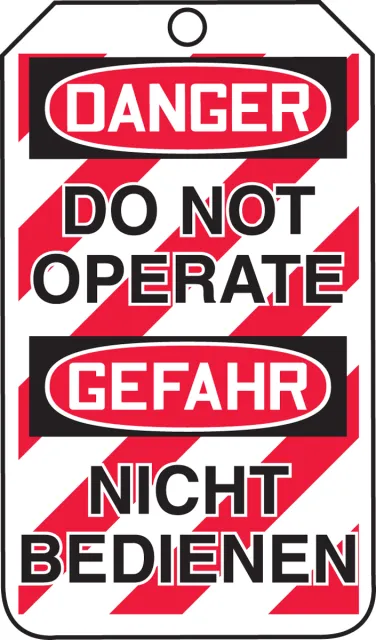 Safety Tags, DANGER DO NOT OPERATE BILINGUAL GERMAN, 5.75in x 3.25in, RP-Plastic, 25PK