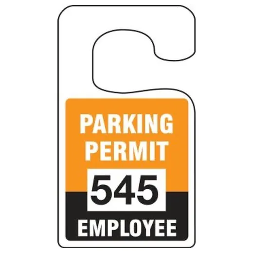 Accuform TNT272ORF 5"" x 3"" Vertical Hanging Tag: Parking Permit Employee Orange Series 500-599