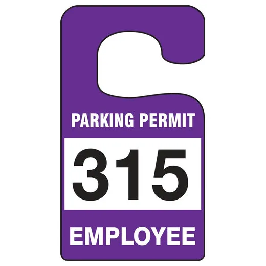 Parking Permit Tag, EMPLOYEE Numbered 400-499, Red, 5in x 3in, Laminated PF-Cardstock, 100PK