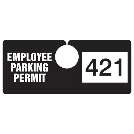 Accuform TNT421BKK 2"" x 4-3/4"" Employee Parking Hanging Permit: Horizontal Black 900-999 Series