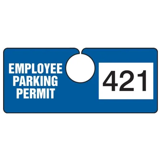 Accuform TNT421BUF 2"" x 4-3/4"" Employee Parking Hanging Permit: Horizontal Blue Series 500-599