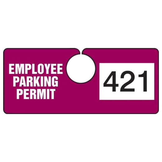 Accuform TNT421MRB 2"" x 4-3/4"" Employee Parking Hanging Permit: Horizontal Maroon Series 100-199