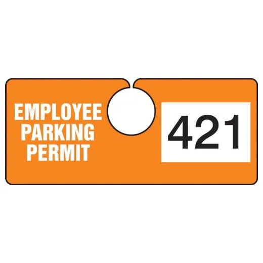 Accuform TNT421ORB 2"" x 4-3/4"" Employee Parking Hanging Permit: Horizontal Orange Series 100-199