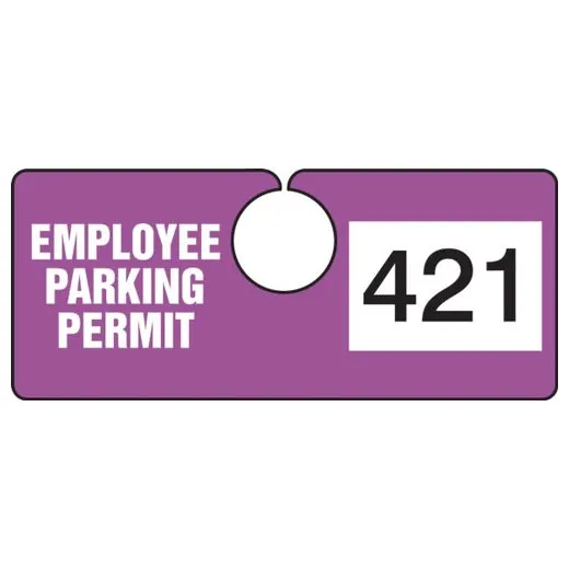 Accuform TNT421PRB 2"" x 4-3/4"" Employee Parking Hanging Permit: Horizontal Purple Series 100-199