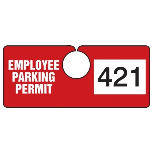 Accuform TNT421RDB 2"" x 4-3/4"" Employee Parking Hanging Permit: Horizontal Red Series 100-199