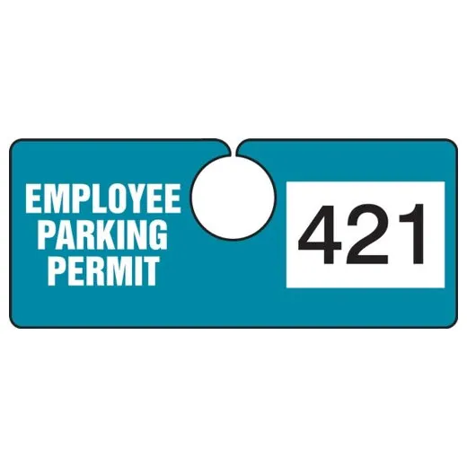 Accuform TNT421TLE 2"" x 4-3/4"" Employee Parking Hanging Permit: Horizontal Teal Series 400-499