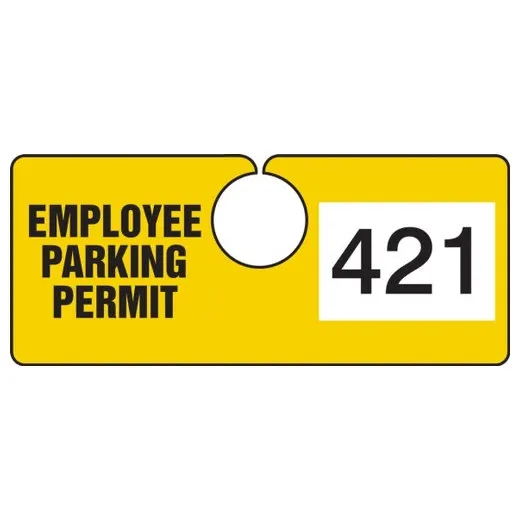 Accuform TNT421YLD 2"" x 4-3/4"" Employee Parking Hanging Permit: Horizontal Yellow Series 300-399