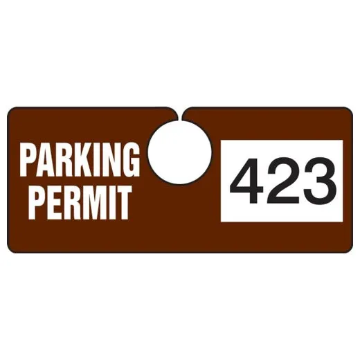 Accuform TNT423BRK 2"" x 4-3/4"" Horizontal Hanging Parking Tag: Parking Permit with Unique Number Brown Series 900-999