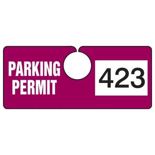 Accuform TNT423MRD 2"" x 4-3/4"" Horizontal Hanging Parking Tag: Parking Permit with Unique Number Maroon Series 300-399