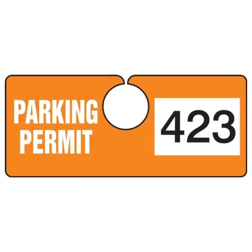 Accuform TNT423ORE 2"" x 4-3/4"" Horizontal Hanging Parking Tag: Parking Permit with Unique Number Orange Series 400-499