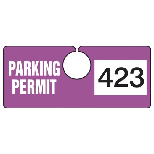 Accuform TNT423PRC 2"" x 4-3/4"" Horizontal Hanging Parking Tag: Parking Permit with Unique Number Purple Series 200-299