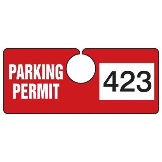 Accuform TNT423RDK 2"" x 4-3/4"" Horizontal Hanging Parking Tag: Parking Permit with Unique Number Red Series 900-999