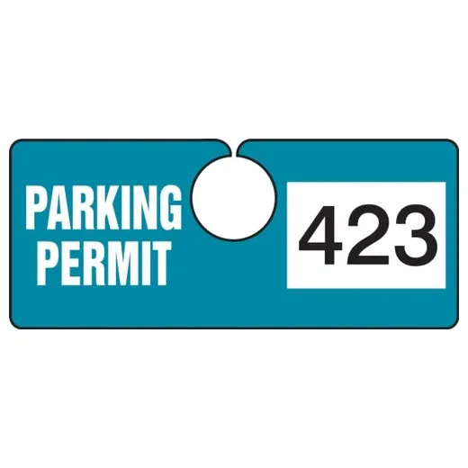 Accuform TNT423TLD 2"" x 4-3/4"" Horizontal Hanging Parking Tag: Parking Permit with Unique Number Teal Series 300-399