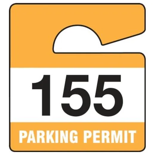 Parking Permit Tag, PARKING PERMIT Numbered 001-099, Red, 3in x 2.75in, Laminated PF-Cardstock,99PK