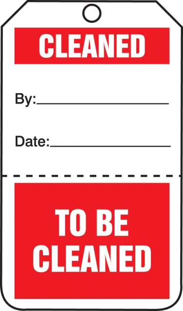 Safety Tags, CLEANED/TO BE CLEANED, Perforated, 5.75in x 3.25in, RP-Plastic, 25PK