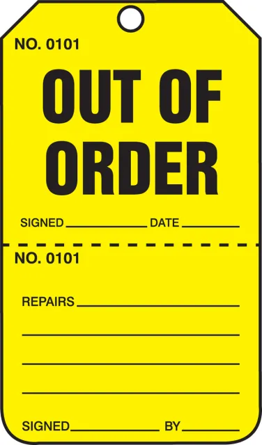 Accuform TPP201PTM Safety Tag: Out of Order - Perforated