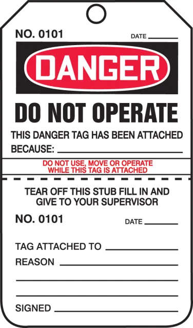 Safety Tags, DANGER DO NOT OPERATE, Perforated, 5.75in x 3.25in, RP-Plastic, 25PK