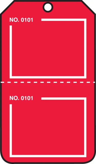 Safety Tags, Blank, Numbered, Perforated, Red, 5.75in x 3.25in, RP-Plastic, 25PK
