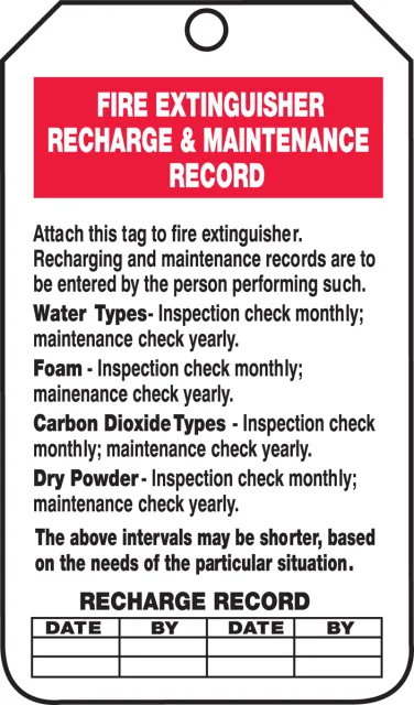 Accuform TRS211PTM Fire Extinguisher Status Safety Tag: Fire Extinguisher Recharge & Maintenance Record