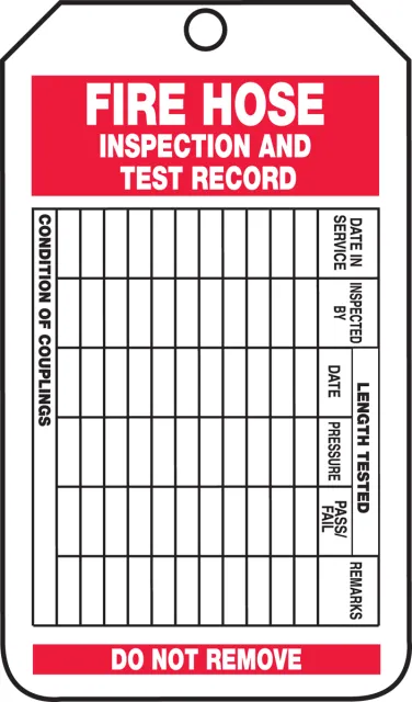 Accuform TRS227PTP Fire Inspection Status Safety Tag: Fire Hose Inspection and Test Record