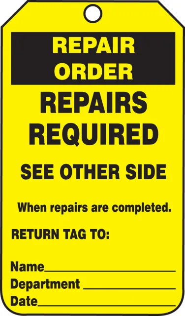 Accuform TRS247PTM Repair Status Safety Tags: Repair Order