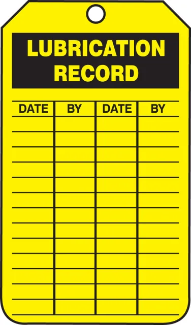 Accuform TRS251PTM Inspection Status Safety Tag: Lubrication Record