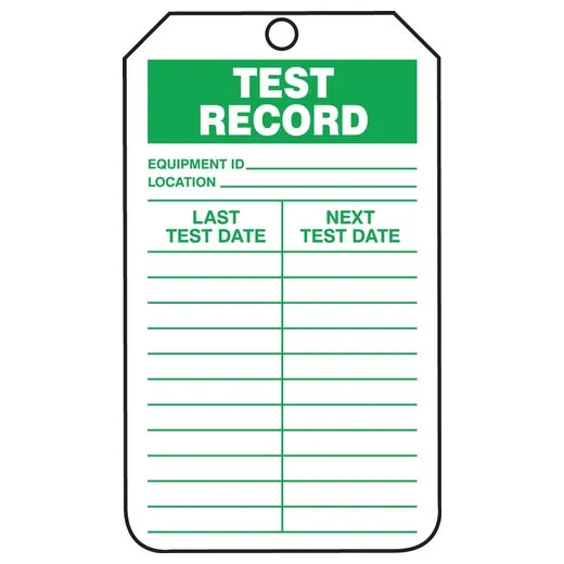 Accuform TRS252PTM Inspection Status Safety Tag: Test Record