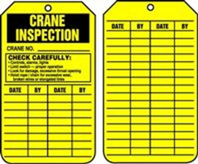 Safety Tags, CRANE INSPECTION, 5.75in x 3.25in, RP-Plastic, 5PK
