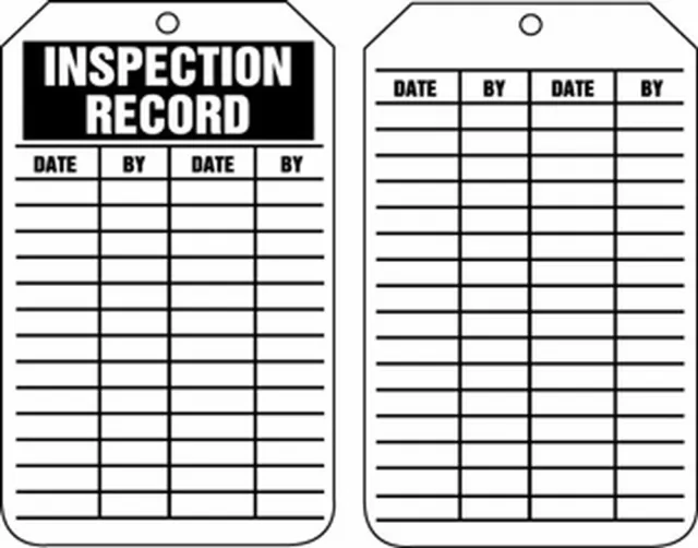 Safety Tags, INSPECTION RECORD, 5.75in x 3.25in, HS-Laminate, 5PK
